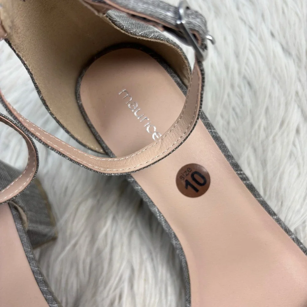 NWOB Maurices Women's 10 Roxy Fabric Woven Ankle Strap Block Heel Sandals Preppy